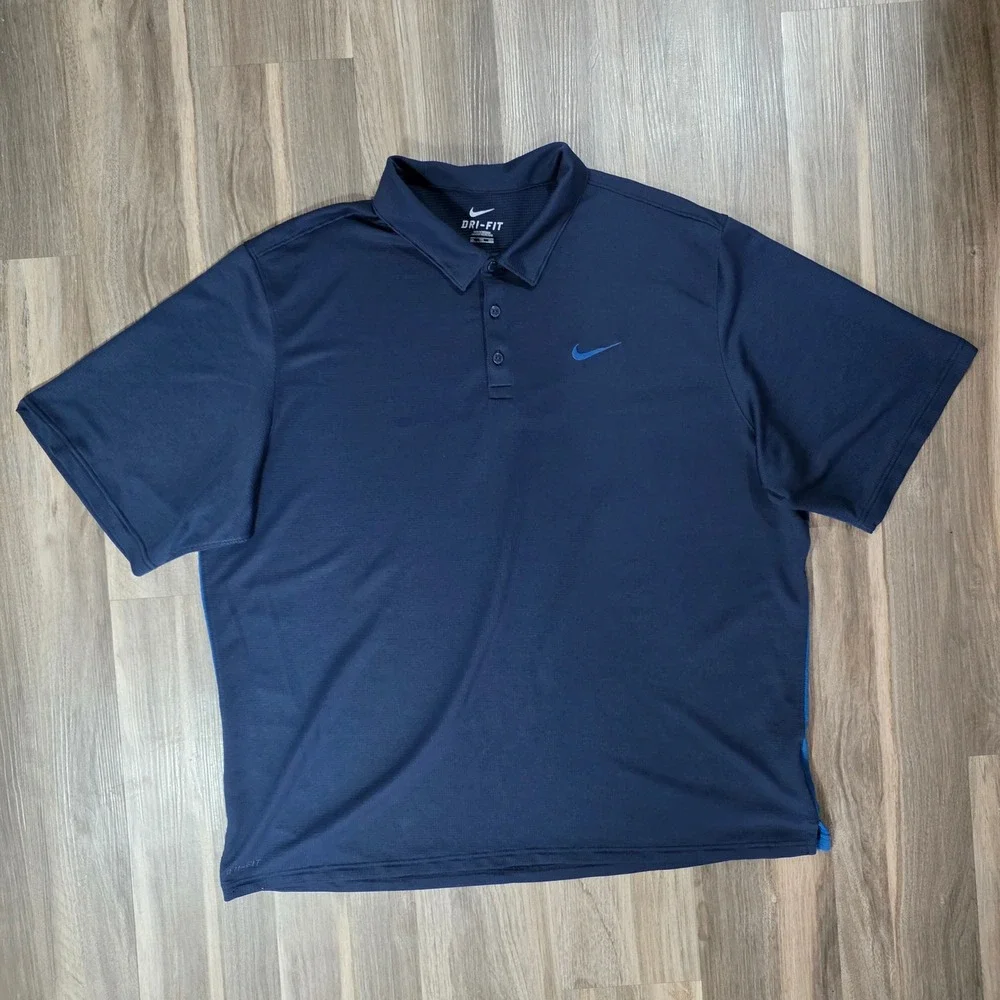 Nike Dri-FIT Mens Navy Blue Performance Golf Polo Shirt XXL Short Sleeve Logo